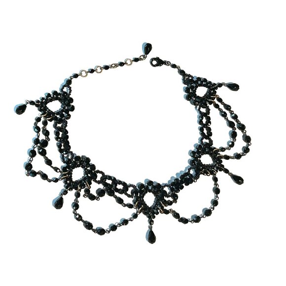 Jet black faceted glass bead choker necklace Victorian Gothic high quality - Picture 3 of 4